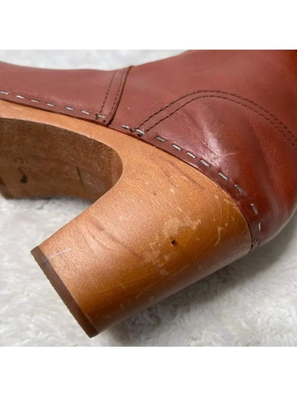 Swedish Hasbeens New Jodhpur Cognac Leather Clog Boots Wood Heel Size 39 / US 9 - Picture 8 of 14